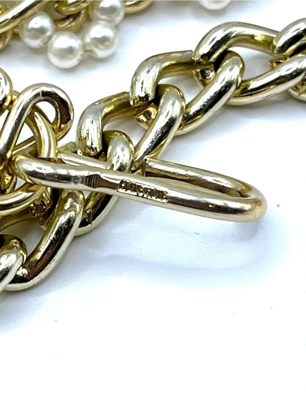 Gold Chain Link Belt with Pearl Accents Hong Kong Vintage